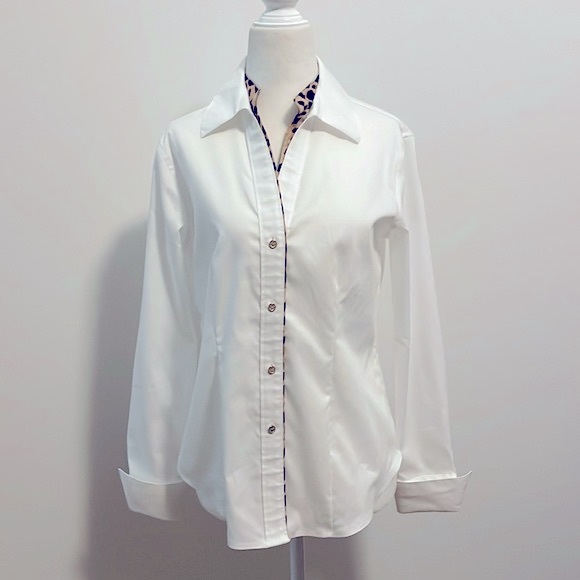 Calvin Klein White Long Sleeve Tailored Button Down Shirt Leopard Trim Size XS - Picture 4 of 9